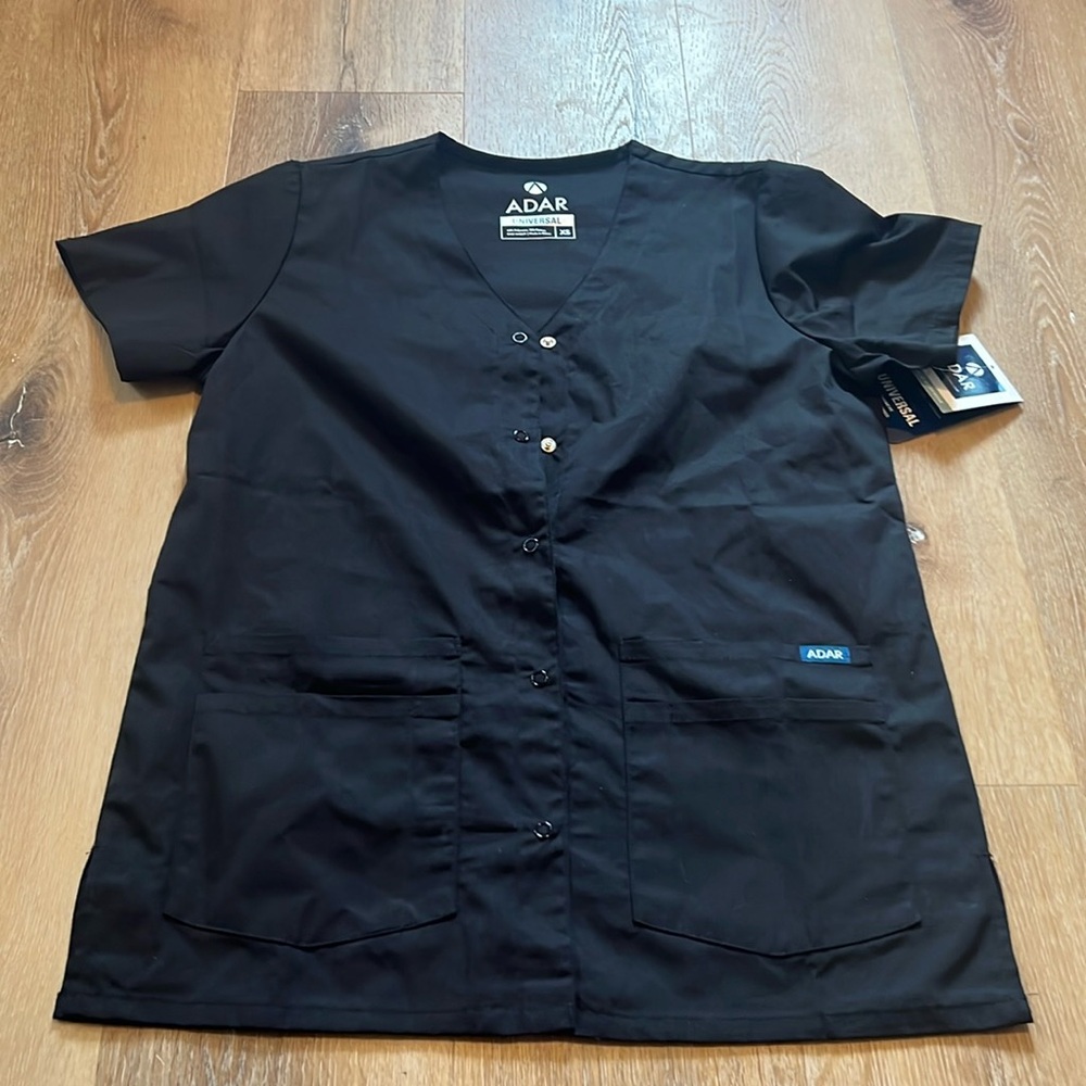 Adar Black Scrub Top Button with pockets